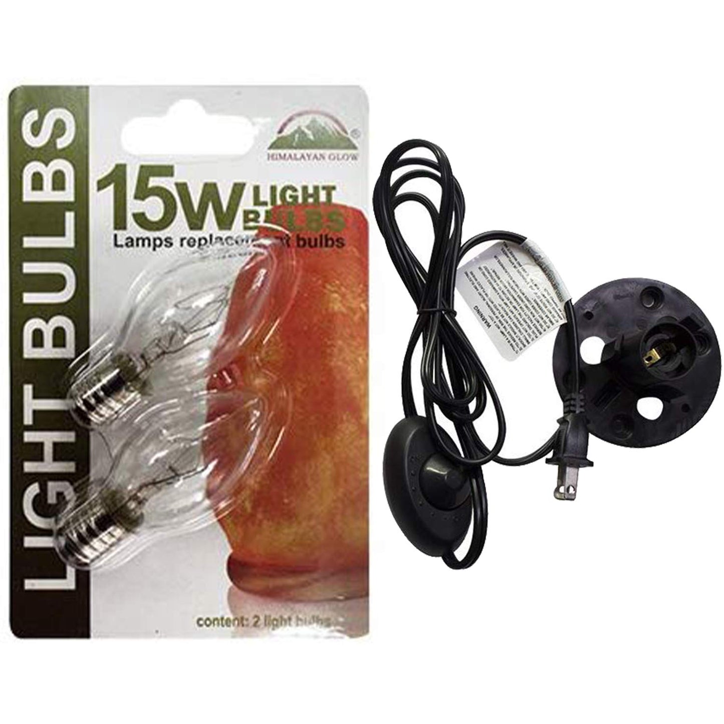 Himalayan Glow Himalayan Salt Lamp Cord Replacement with Dimmer Switch (2-Pack) and E12 Halogen Salt Lamp Bulbs(4-Pack), 6 Feet Long with Base Assembly