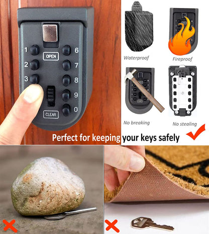 Votmores Key Lock Box for House Key, Lock Box with Combination Lock Wall Mount, 10 Digits Password Security Lock Boxes, Key Box with Code Push Button for Outside & Inside Hide A Key Outdoor