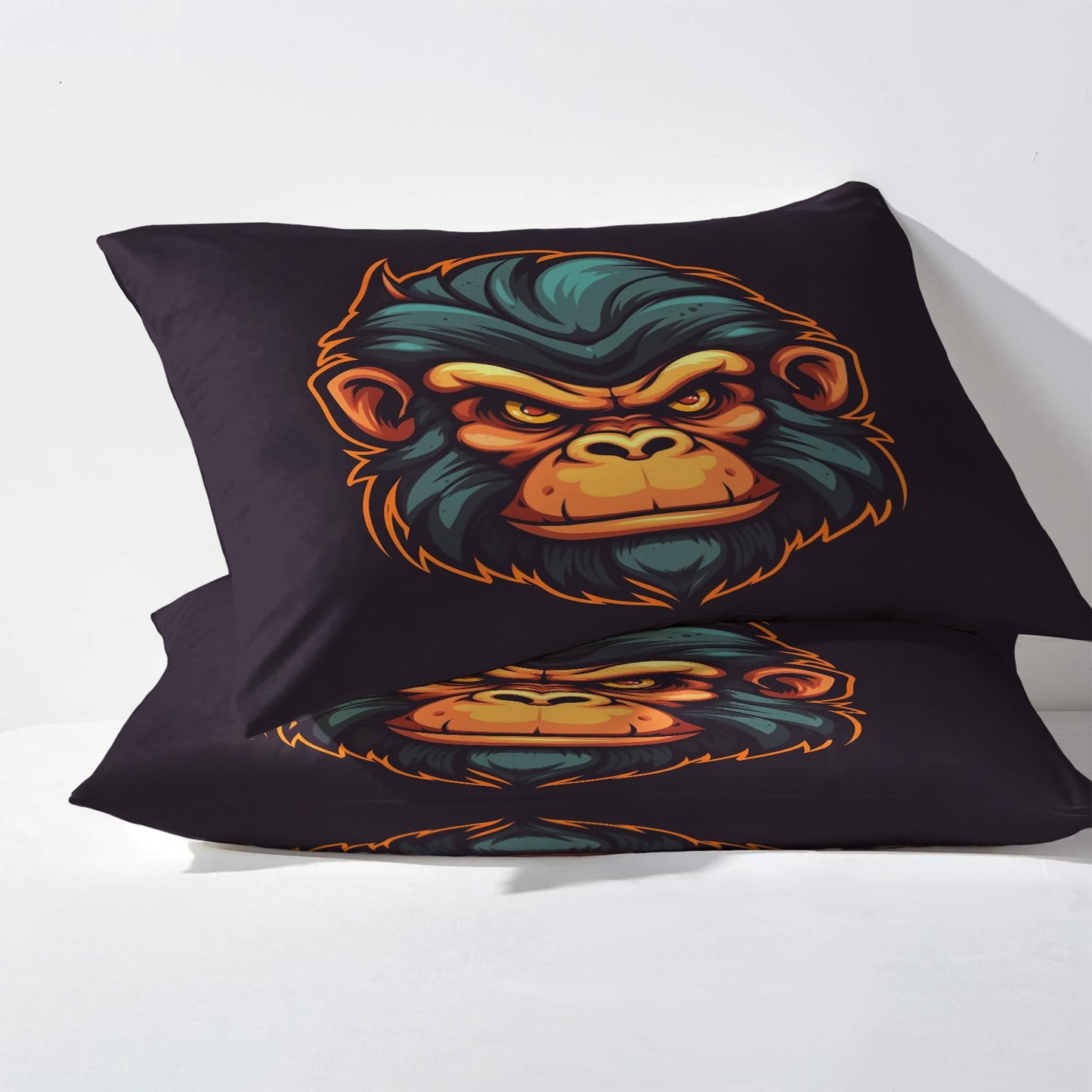 Chimpanzee Sheets King Size, Gorilla Bed Sheets, Patterned Bedding Sheets & Pillowcases 4 Piece Set - Soft Microfiber Deep Pocket Fitted Sheet & Flat Sheet & 2 Pillow Cases J9-&-193