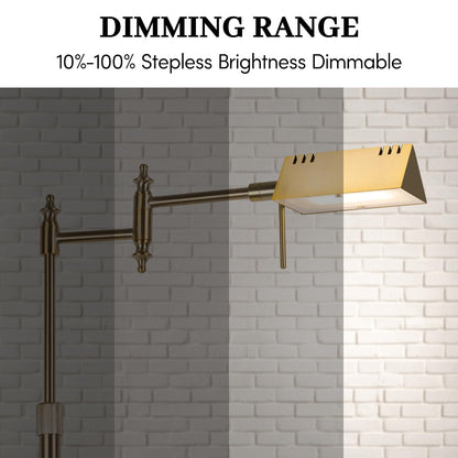 Dimmable Pharmacy Floor Lamp with Remote, 17W Gold LED Reading Floor Lamp with 360°Swing Arm, 3 Color Temperature, Height Adjustable Standing Task Lamp for Living Room, Bedroom, Office, Antique Brass