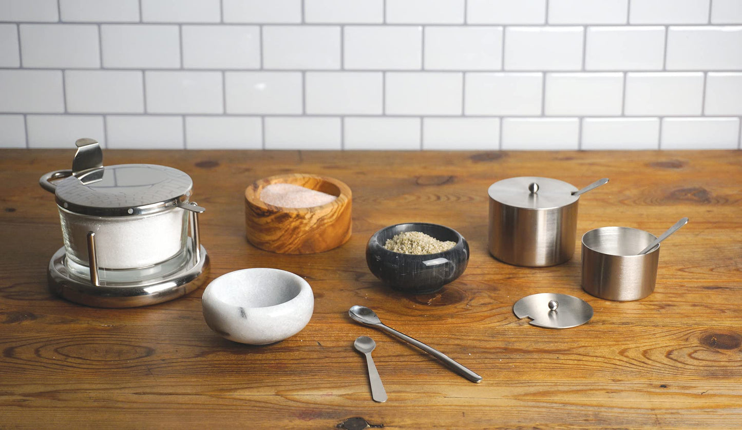 RSVP International Herb & Salt Containers for Countertop Polished Marble Dish/Bowl, 2.75" Diameter x 1.5", Natural White