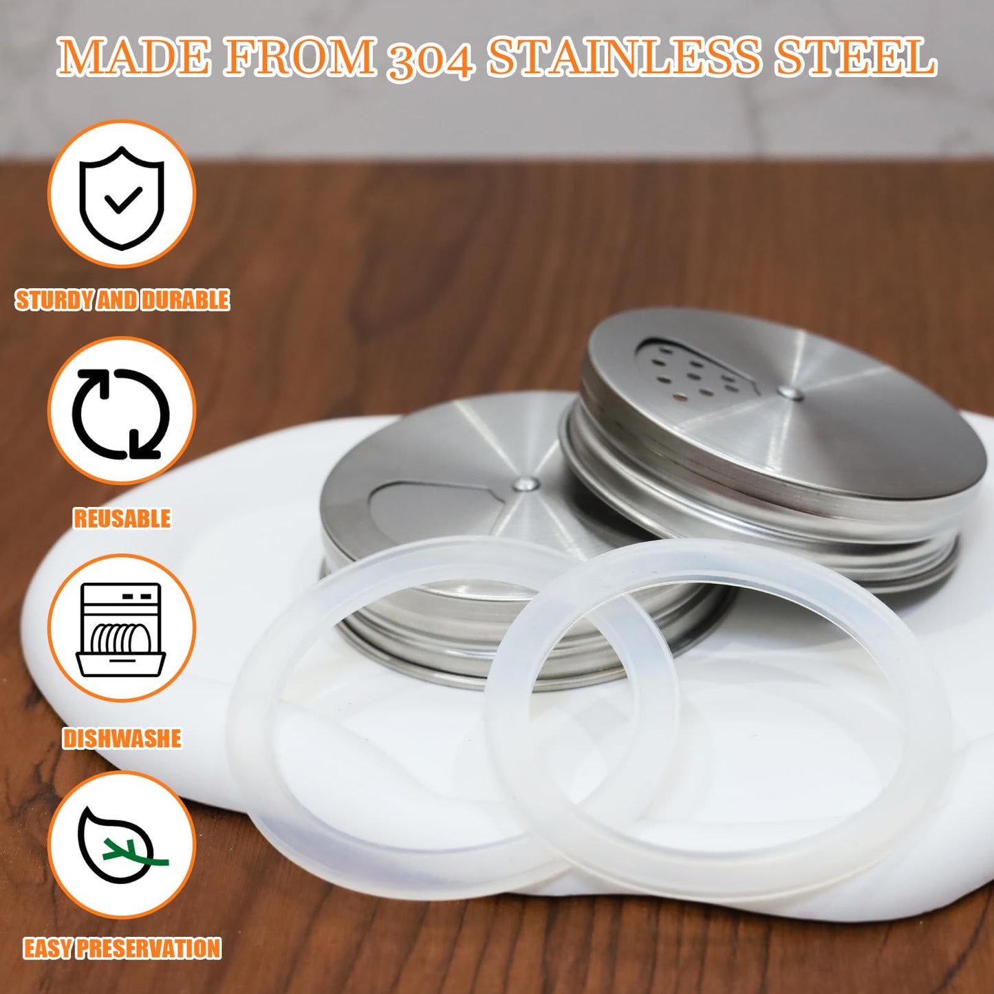 2 Pack Adjustable Mason Jar Spice Shaker Lids with Silicone Sealing Ring Gasket for Regular Mouth Adjustable Tops Pour Spout Seasoning Shaker Dispenser for Spices Salt Sugar Flour Seasonings (2)