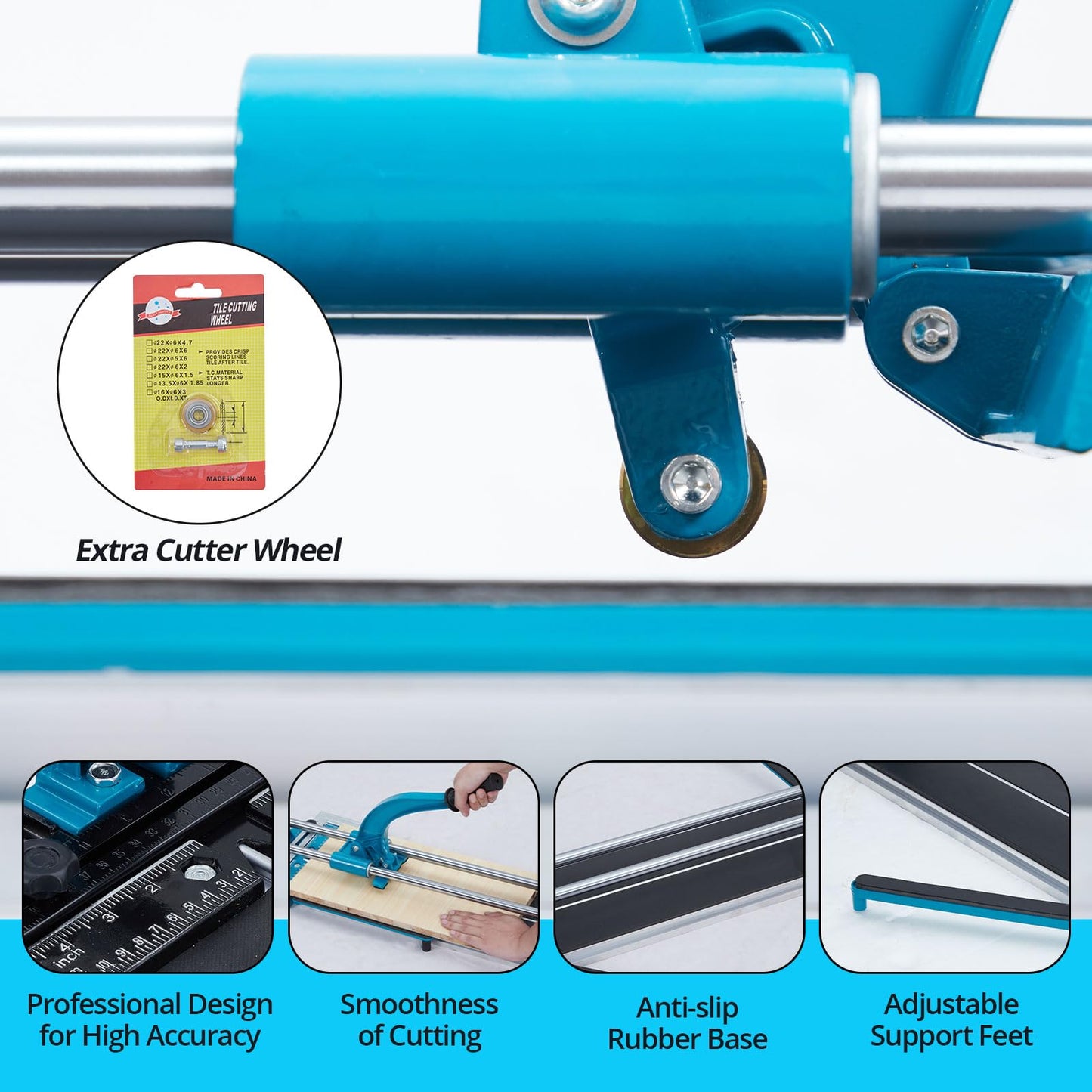 ExploreHorizon Manual Tile Cutter - 48 Inch Tungsten Carbide Cutting Wheel, Guide Accuracy, Anti-Skid Feet, Removable Scale, Precision Cutting, Double Rails