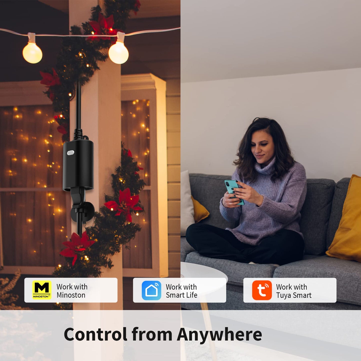 Minoston Outdoor Smart Plug, Matter Smart Plug, Smart Home Wi-Fi Outlet IP65 Waterproof, Compatible with Alexa, Apple Home, SmartThings, Google Home, Smart Life, IP65 Waterproof, 2.4Ghz, 2 Pack
