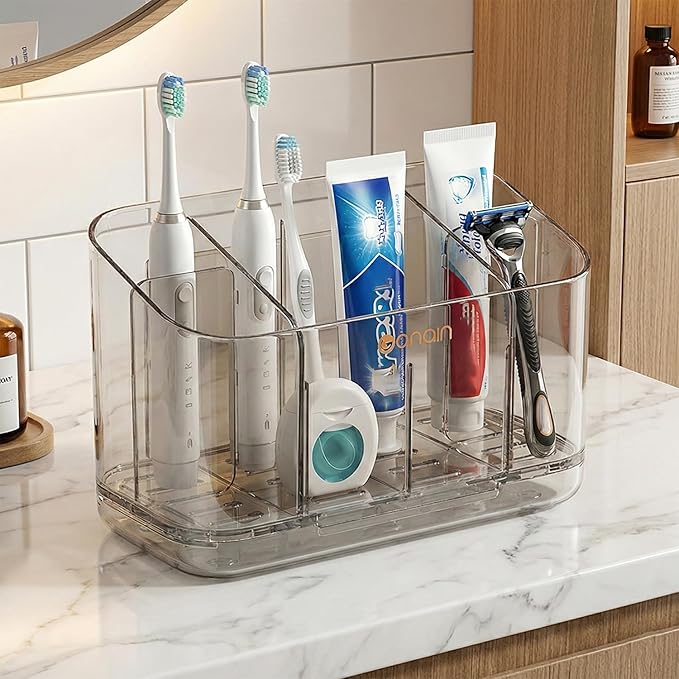 Toothbrush Holder for Bathroom Wall Mounted, 5 Slots Acrylic Toothbrush and