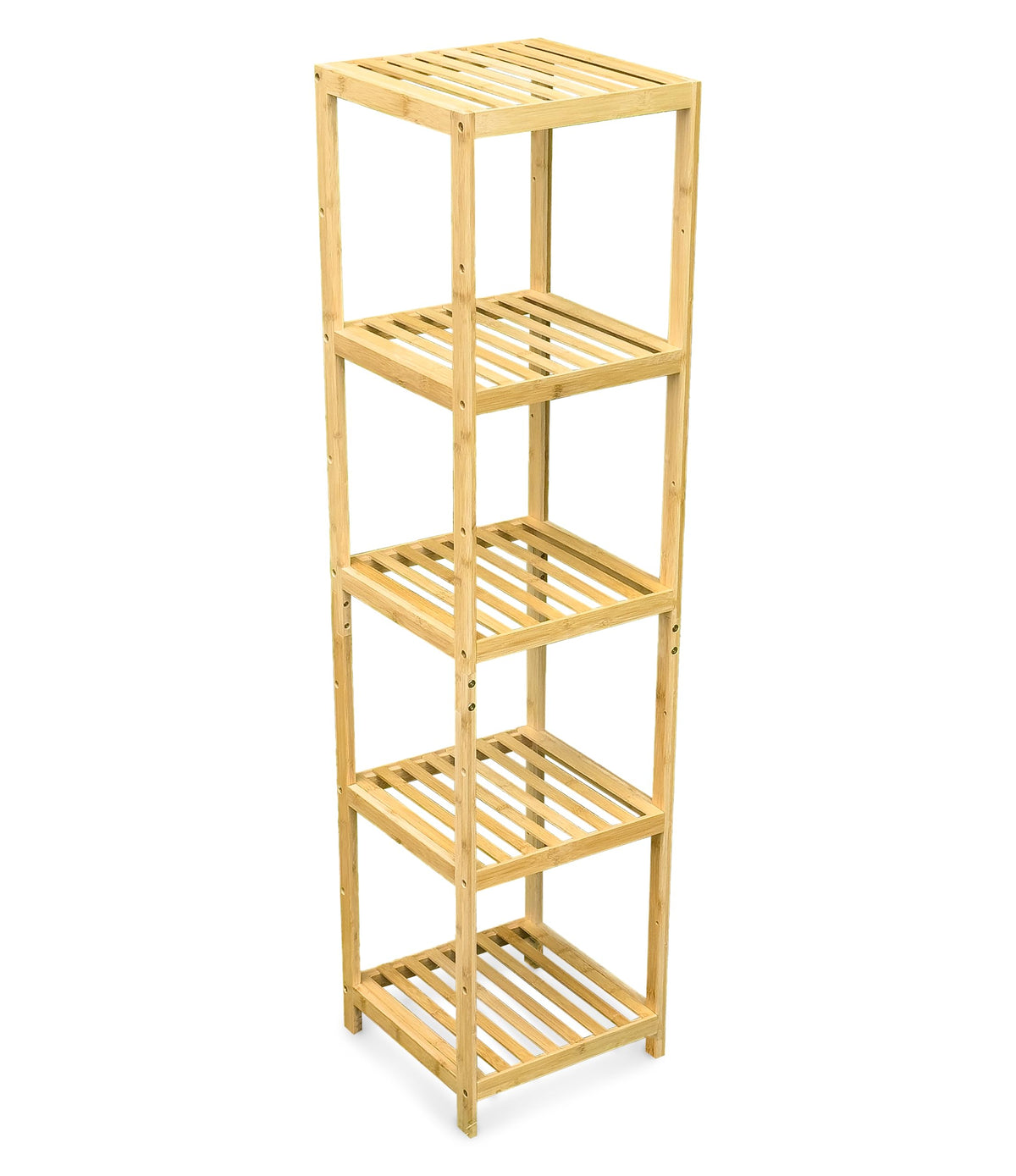 Bam & Boo - 5-Tier Multipurpose Square Shelf Modern Natural Bamboo - for Living Room, Bedroom, Office, Kitchen, Pantry(55” x 13.4” x 13.4”)