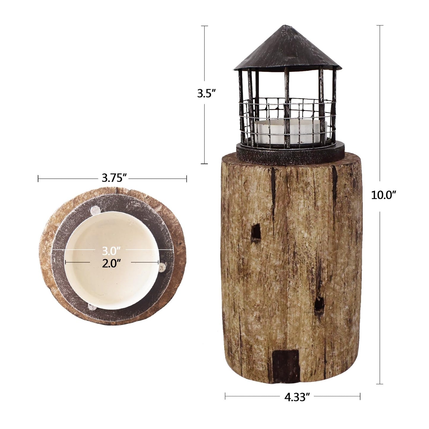 Linfevisi Wooden Lighthouse Candle Holders Decorative Tea Light Holder Ocean Beach Nautical Coastal Mini Standing Lighthouses Figurines Rustic for Home Decor Bathroom Table Party Wedding 10 Inches