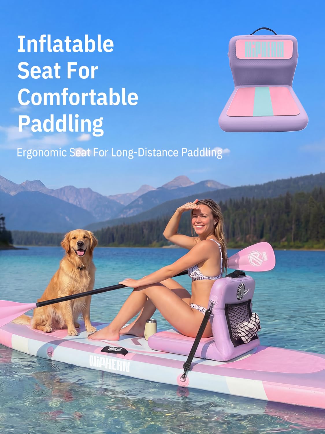 Niphean（Ultra-Light） Inflatable Paddle Board with StabilTrac Fin and Durable SUP Accessories, 10' Stand Up Paddle Boards for Adults & Youth, Versatile Yoga Paddle Board-Lavender Whispers with Seat