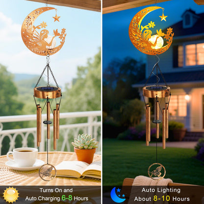 Solar Moon Fairy Wind Chimes, Moon Gifts Mothers Day for Mom Women Men Sympathy Birthday, Hanging Outdoor Decor Cracked Glass Ball Memorial Large Wind Chimes for Garden Patio Porch