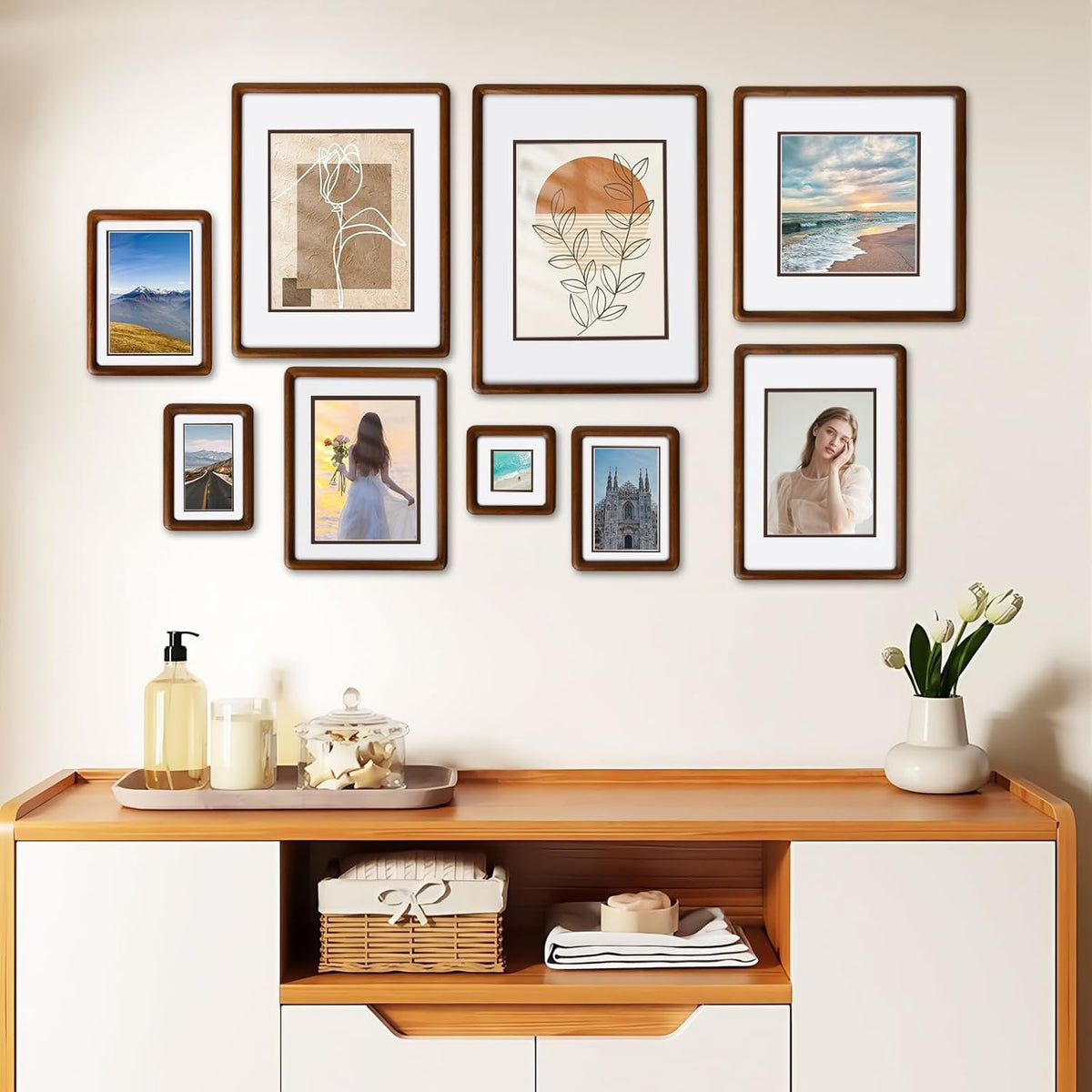 SZKYSJGS 2Pack 11x14 Wood Picture Frame, Solid Natural Walnut Rounded Corner Photo Frame with Tempered Glass, 11 x 14 Wooden Frame Matted to 8x10, Wall or Tabletop Display