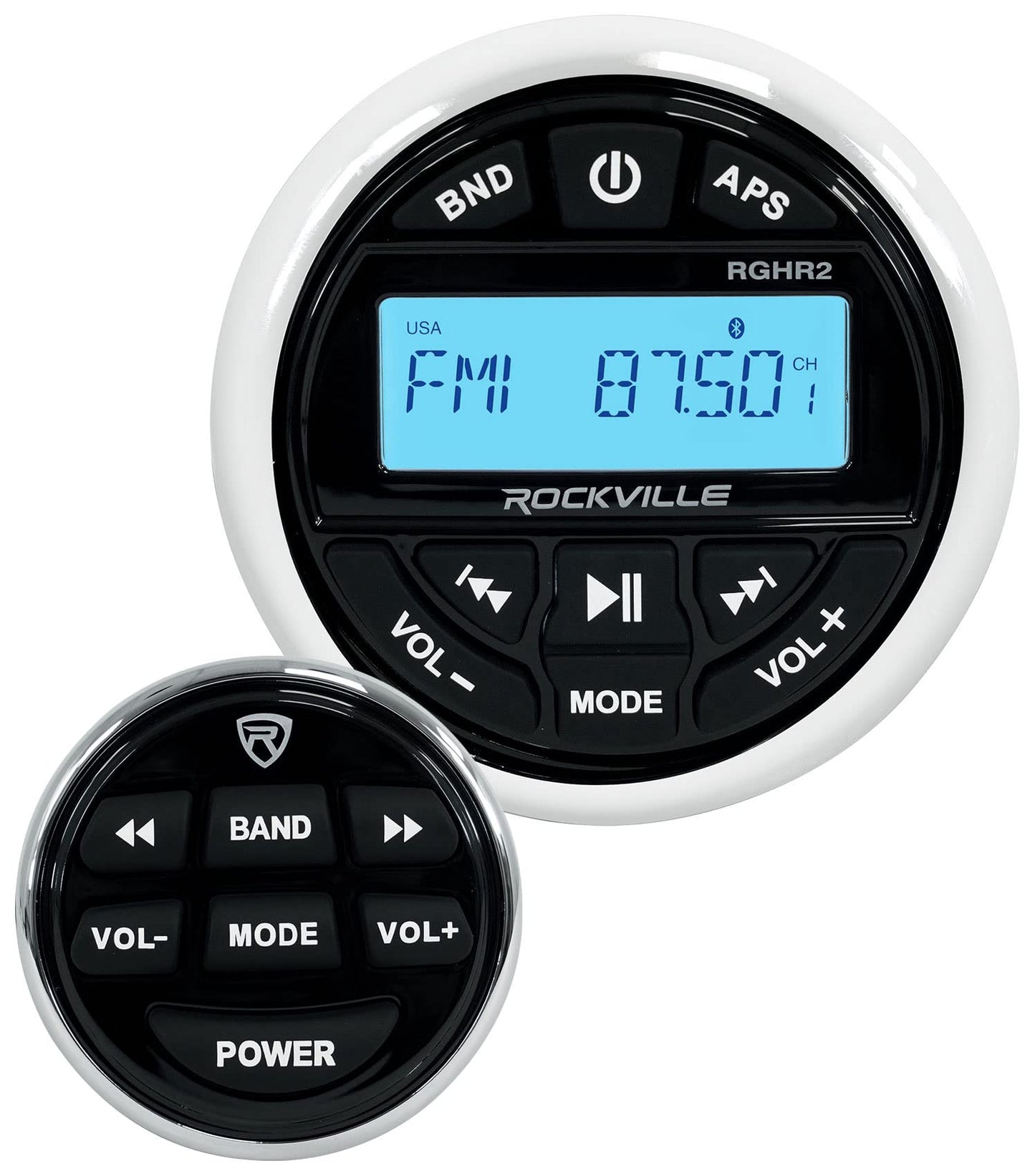 Rockville RGHR2 Marine Gauge Hole Receiver, Bluetooth/USB/AM/FM, TDA7851L Amp, 288W Peak (72W x 4), IP66 Waterproof, Wired Remote, for Boats/ATVs/UTVs