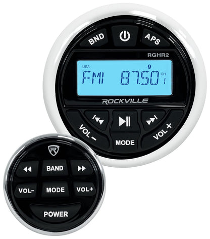 Rockville RGHR2 Marine Gauge Hole Receiver, Bluetooth/USB/AM/FM, TDA7851L Amp, 288W Peak (72W x 4), IP66 Waterproof, Wired Remote, for Boats/ATVs/UTVs