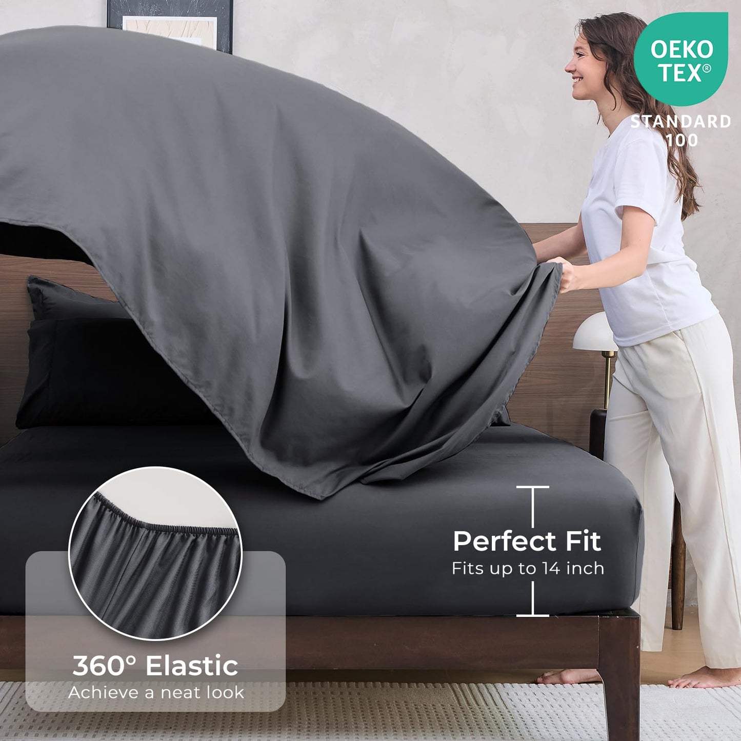 HEVUMYI Full Comforter Set - 7-Piece All Season Bed in a Bag Full, Ultra Soft Bedding Set with Comforter, Flat Sheet, Fitted Sheet, Pillowcases, Pillow Shams, Dark Grey