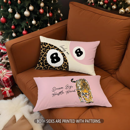 Foritho Trendy Leopard Lucky 8 Ball Pillow Covers 20x12, Cheetah Leopard Print Room Decor, Funky Preppy Leopard and Black Billiards Decorative Throw Pillow Covers for Girls Dorm Apartment，Set of 2