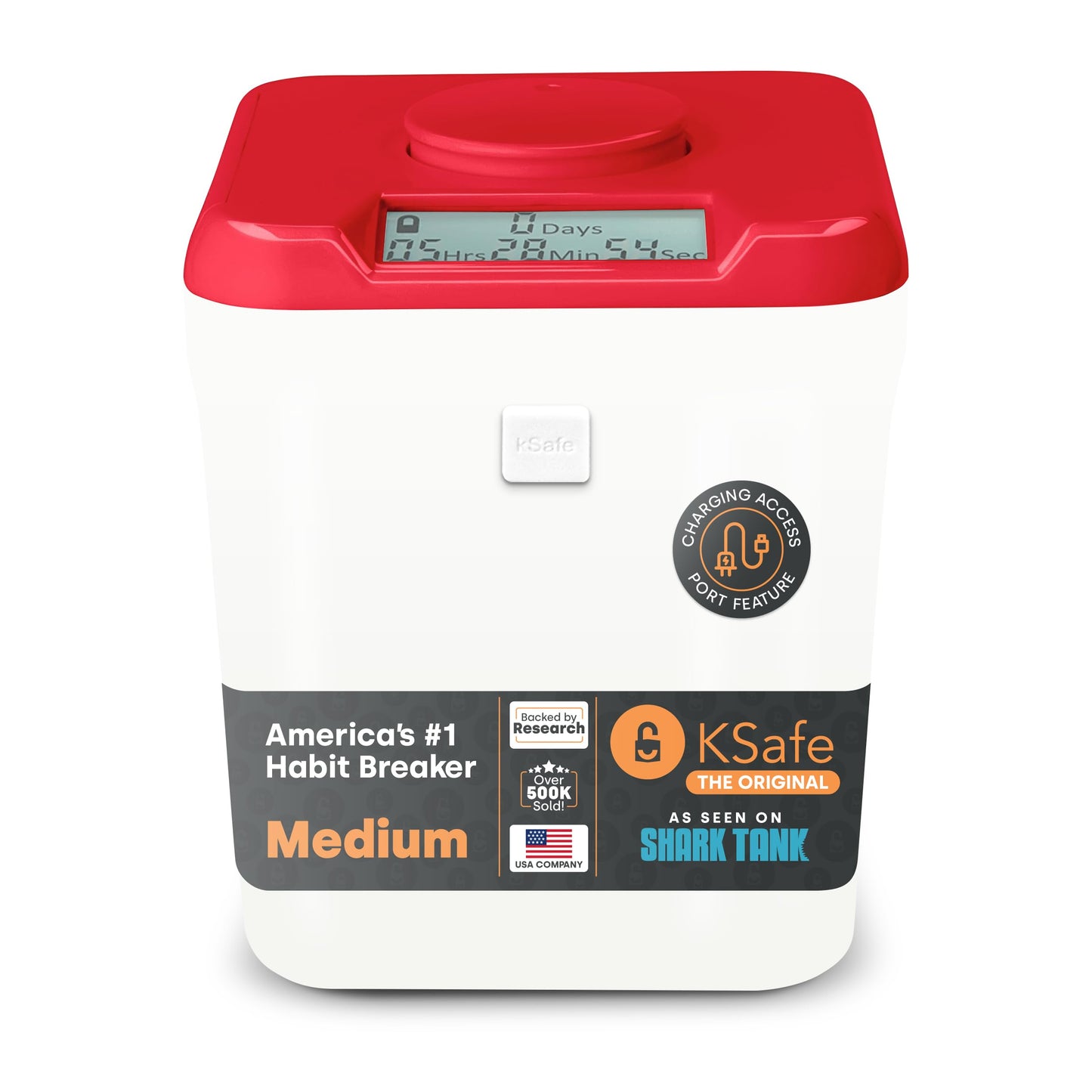 Kitchen Safe Time Locking Container (Medium), Timed Lock Box for Cell Phones, Snacks, and other unwanted temptations (Red Lid + 5.5” White Base)
