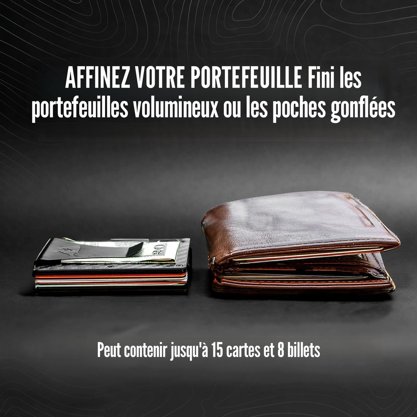 Mountain Voyage Co Minimalist Wallet for Men & Women - Slim RFID Wallet, Scratch Resistant, Credit Card Holder & Money Clip, Easily Removable Money & Cards, (Matte Carbon Fiber)