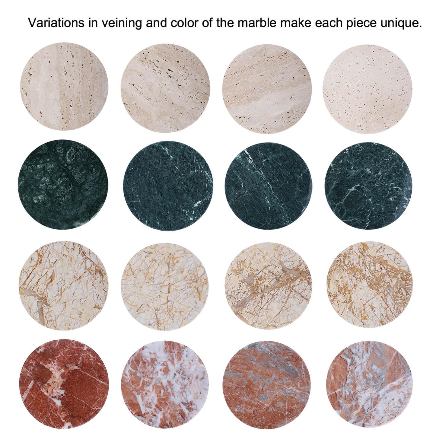 JIMEI Natural Travertine Marble Coaster Set of 4-4 Inch Round Handmade Stone Drink Coasters, Absorbent & Non-Slip Cork Backing
