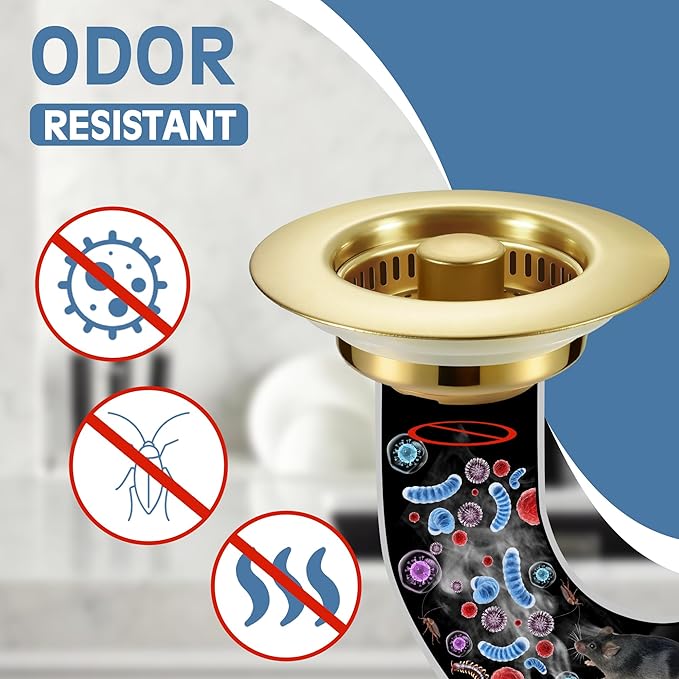 Kitchen Sink Drain Strainer 3 in 1, 304 Stainless Steel Pop Up Sink Stopper