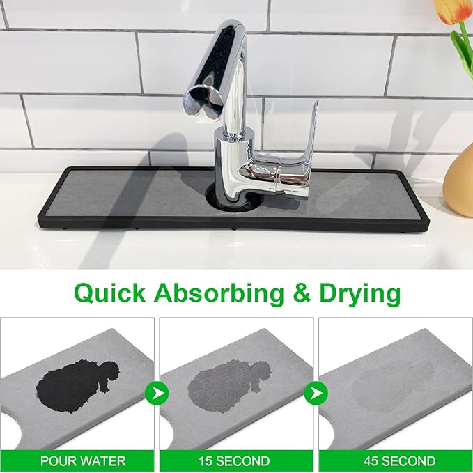 Gosmol Faucet mat for Kitchen Sink, Silicone & Stone Drying Mat for Kitchen Sink