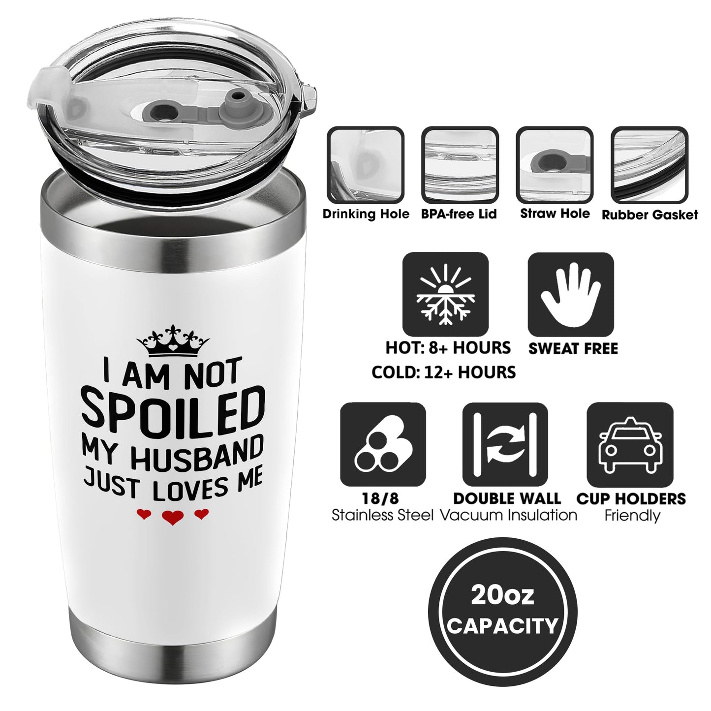 KatAndNat Valentines Day Gifts for Her - Valentines Day Gifts for Wife from Husband - Wedding Anniversary for Women, Birthday, Mothers Day, Christmas Romantic Gift for Wife - 20 Oz White Tumbler