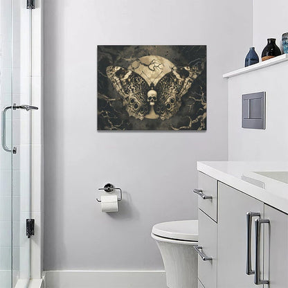 xiilo Gothic Skull Wall Art Spooky Skeleton Butterfly Pictures Decor Goth Moon Horror Canvas Painting Home Artwork Decorations for Halloween Bathroom Living Room Bedroom 16x12 inch