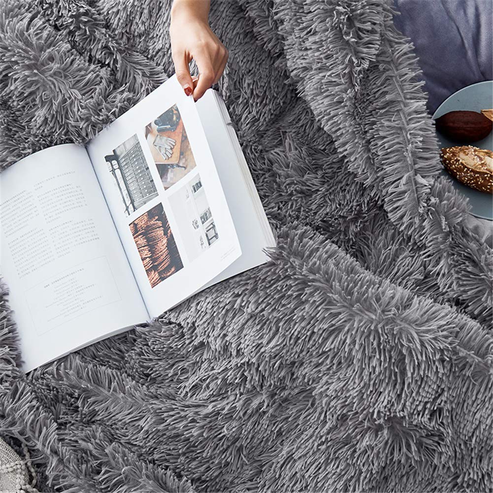 YOH Warm Shaggy Sherpa Reversible Throw Blanket, Fluffy Soft Long Hair Fuzzy Faux Fur Grey Blanket for Man and Woman Couch Bed Sofa Photo Props Home Decorative Throws, (60x50 Inches) Grey