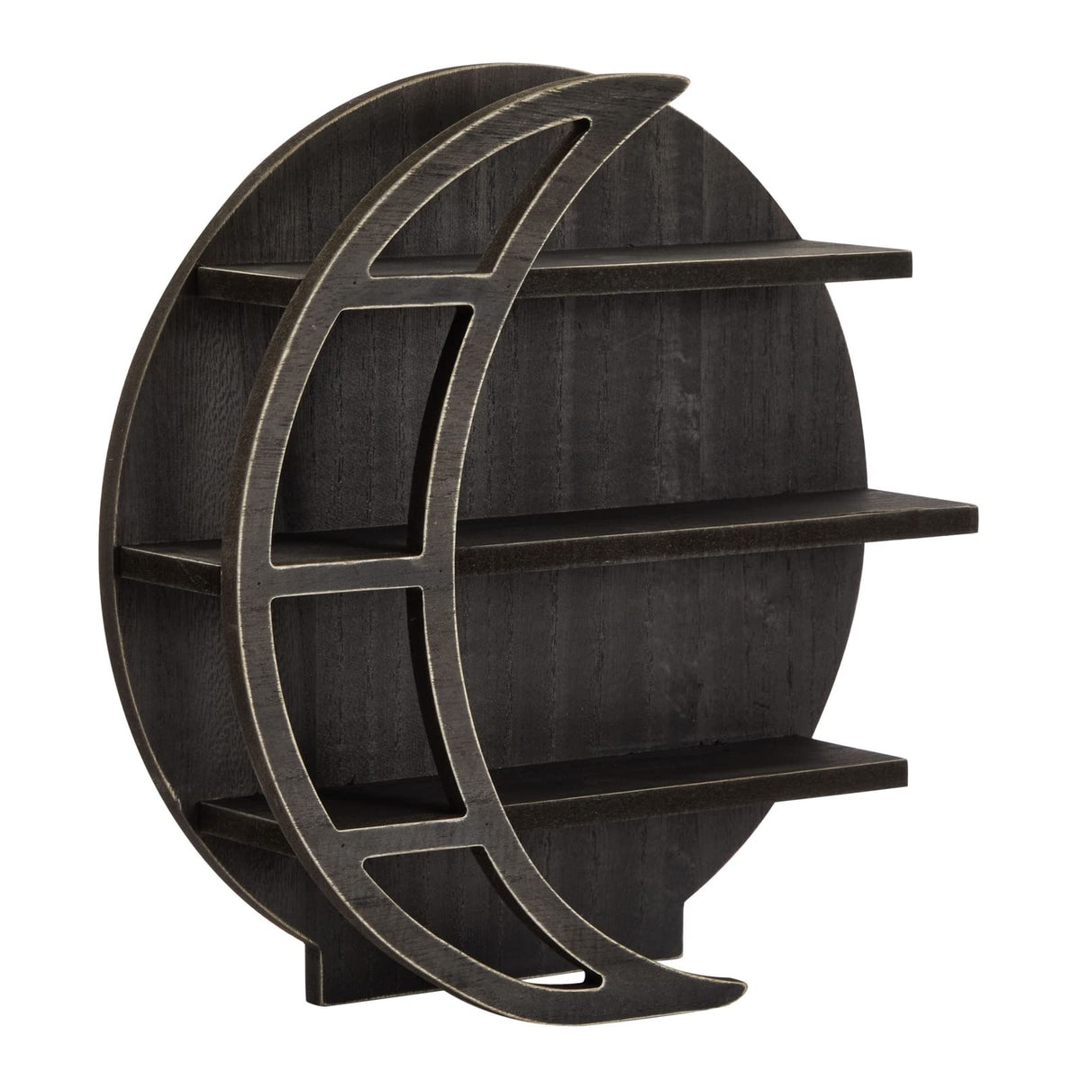 Farmlyn Creek Wooden Moon Shelf - Polished Gothic Wall Decor - Crystal Shelf Display & Essential Oil Organizer - Home Decor Accent - 12 x 12 x 3 in, Rustic Black