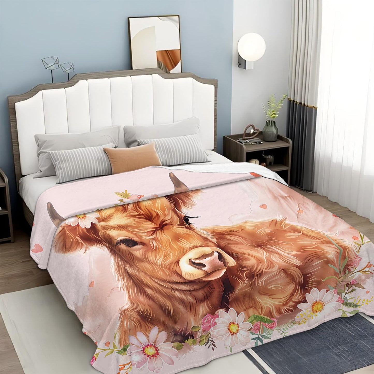Tijuboni Pink Cow Throw Blanket Highland Cow Gifts for Girls Women Boys Men Kids Adults Soft Flannel Fleece Blanket for Couch Sofa Bed Home Decor 40"x50"
