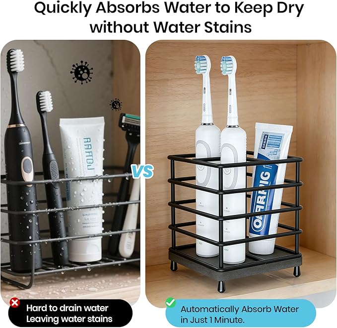 BOTEMY Toothbrush Holders with Quick Drying Mat—Black Toothbrush and Toothpaste