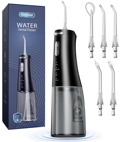 Onlyone Water Dental Flosser, 300ML Portable Oral Irrigator for Teeth, 4 Modes and 5 Jet Tips,Rechargeable Irrigation Cleaner,Electric Flossing Machine Power Flossers & Irrigator Accessories White