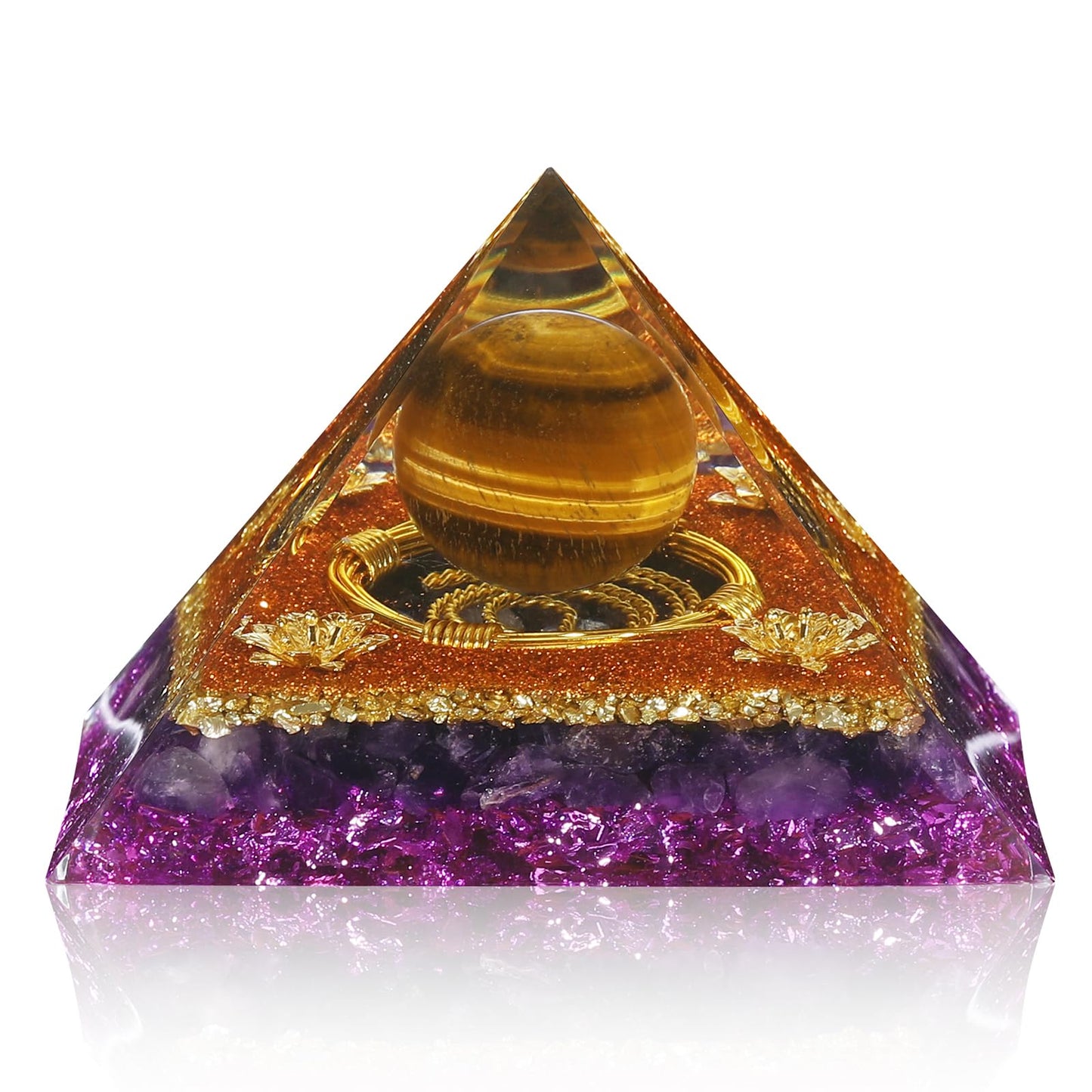 Hopeseed Orgone Crystal Pyramid Orgonite Amethyst&Tiger's Eye Stones Healing Crystals Pyramid for Positive Energ Reduce Stress Chakra Meditation Attracts Lucky and Success Spiritual Gifts