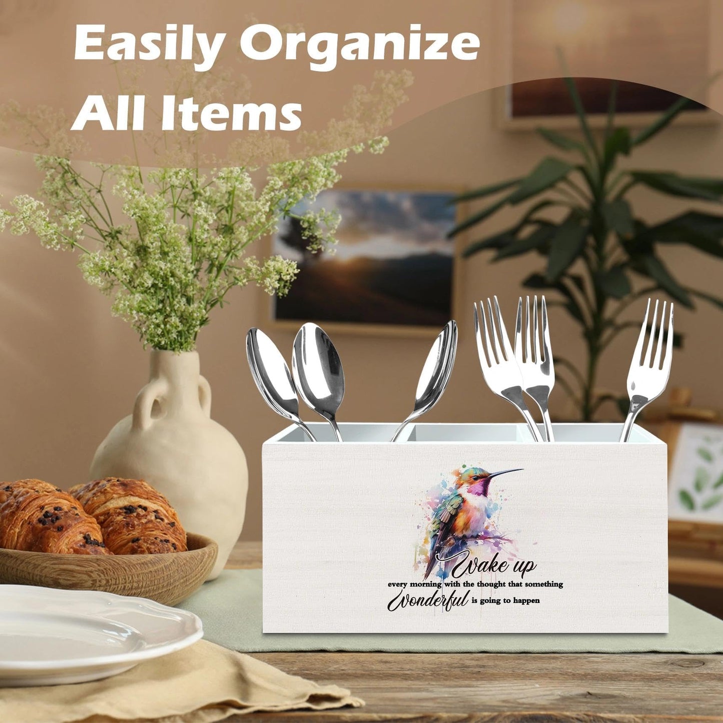 DILSJ Hummingbird Inspirational Pen Pencil Holder Organizer for Desk, Inspirational Gifts for Women, Motivational Quotes Wooden Box Signs for Home Office Desk Tabletop Decoration， Supplies