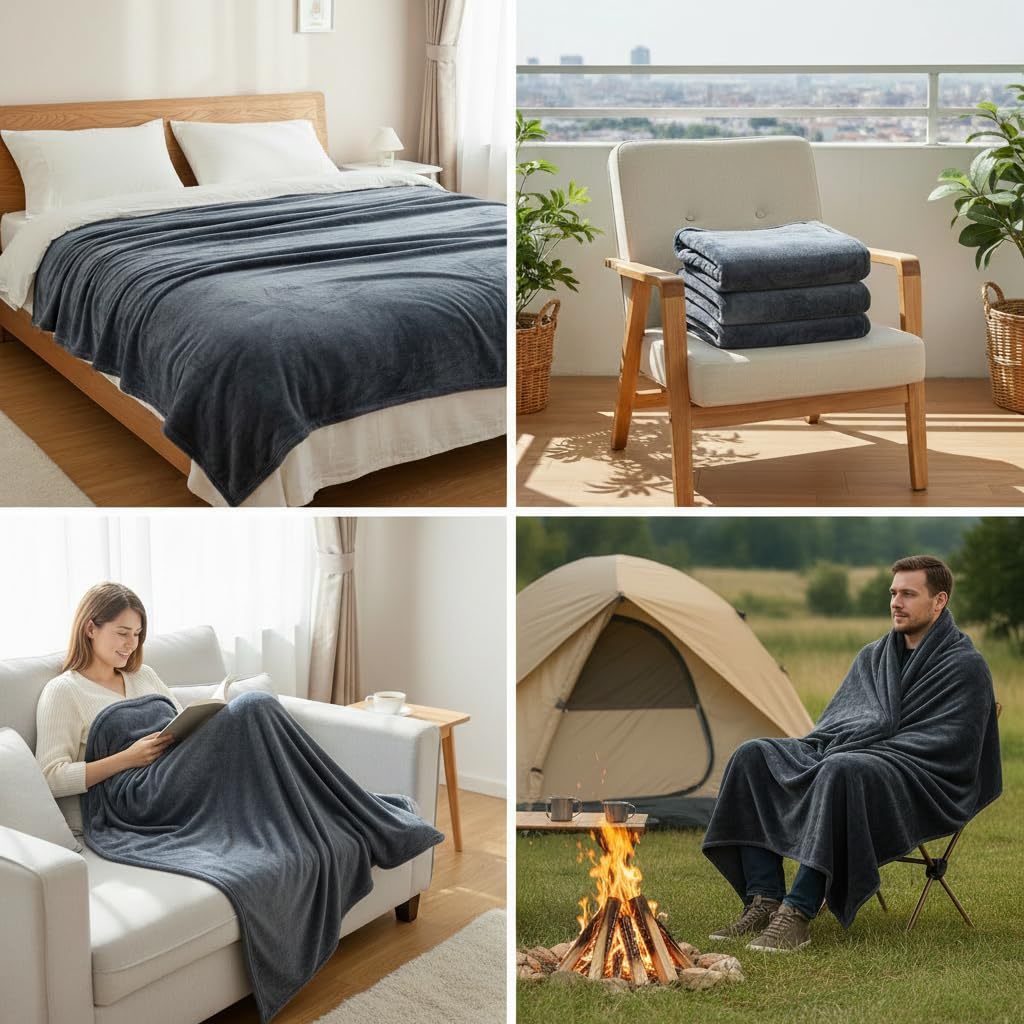BAHALDEN Fleece Blanket Full/Queen - 80x90 Inch Lightweight & Buttery-Soft Throw for Bed, Sofa, Camping | 300GSM Cloud-Touch Microfiber | Cozy Essentials for Travel & Movie Nights, (Alloy)