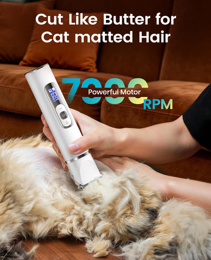 oneisall Quiet Cat Clippers for Matted Hair, 3 in 1 Cat Grooming Kit with LCD Display, Cat Hair Trimmer for Paw Trimmer, 3 Speed, Cordless, IPX7 Waterproof Pet Clippers for Butt, Paw, Back, Ear, Face