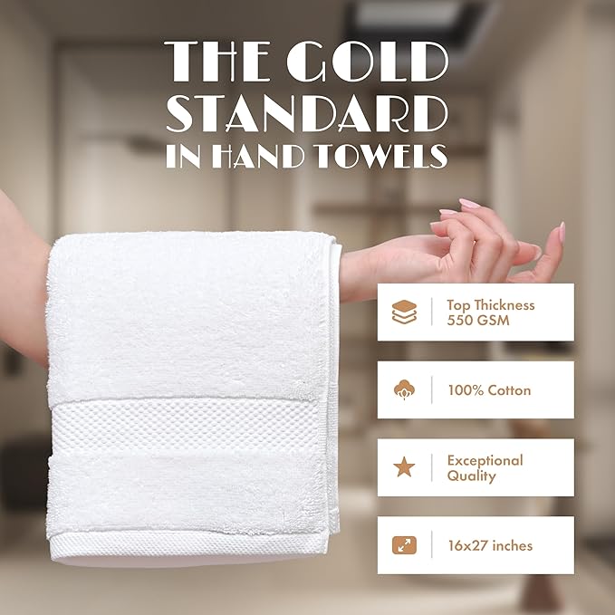 White Hand Towels Set for Bathroom, 6 Pack