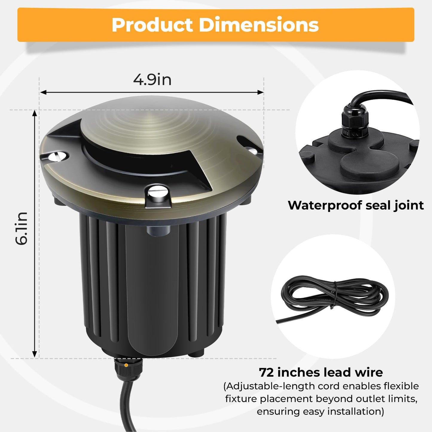 Gardencoin Brass Well Lights Outdoor 12V LED Low Voltage Landscape In Ground Light Waterproof Up Lighting Fixture, Bronze Accent Lighting Fixture Without MR16 Bulb, 4 Pack