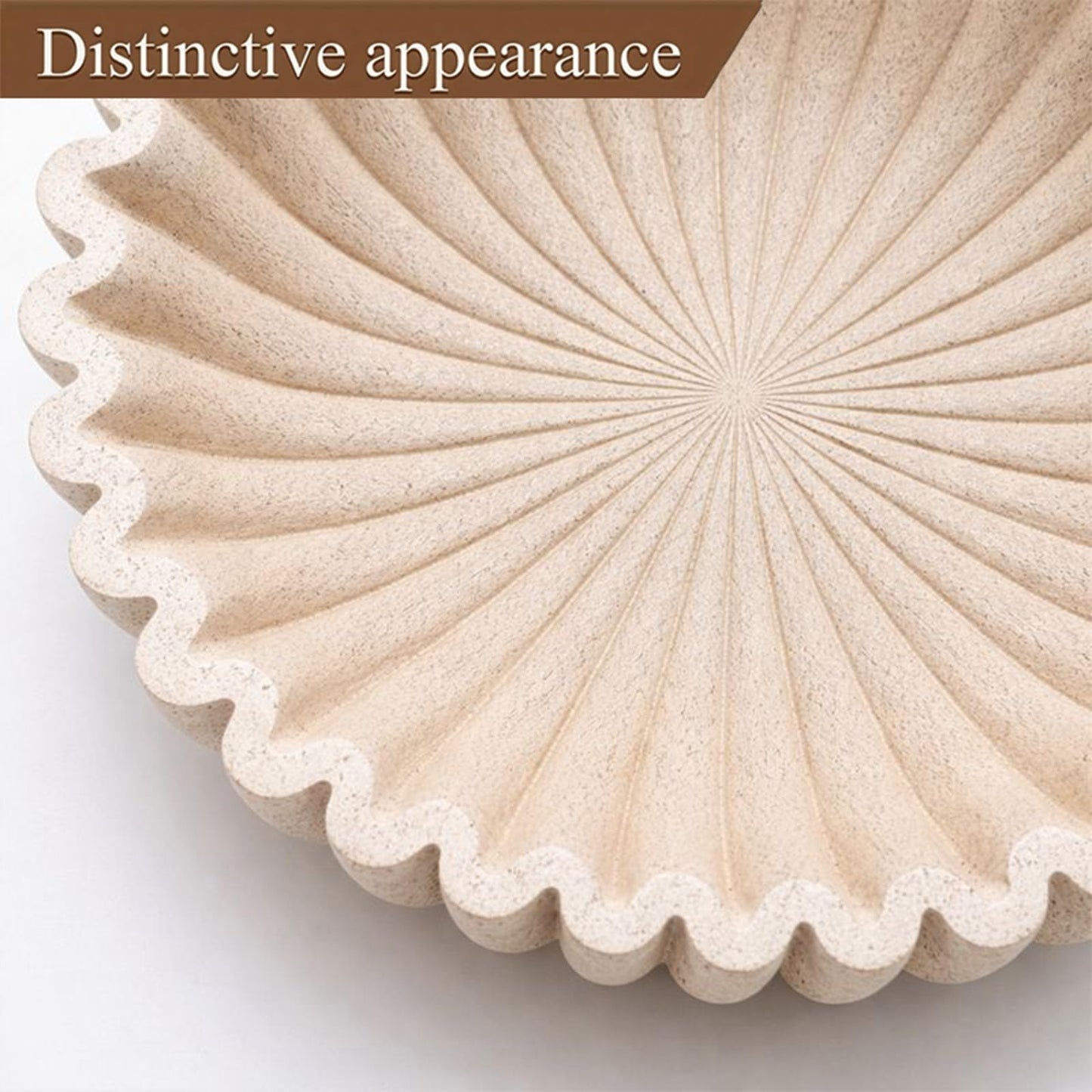 ZJSYTQS Large Modern Ruffle Bowls, Artificial Stone Decorative Catch All Bowl for Kitchen Counter and Entryway Table, Handcrafted Fruit Bowls and Key Bowl for Home Decor(Beige)