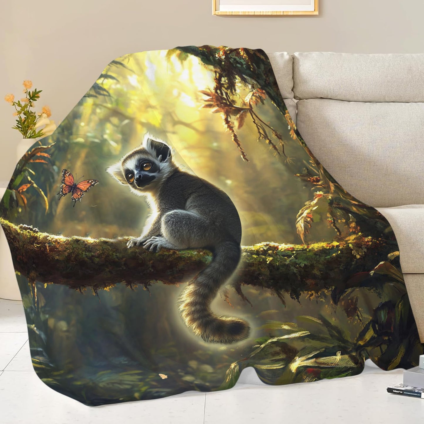 Baegopa Lemur Blanket Lemurs Lovers Gifts Cozy Plush Rainforest Animal Throw Blankets Fuzzy Flannel Fleece for Girls Boys Women Men 50"X40"