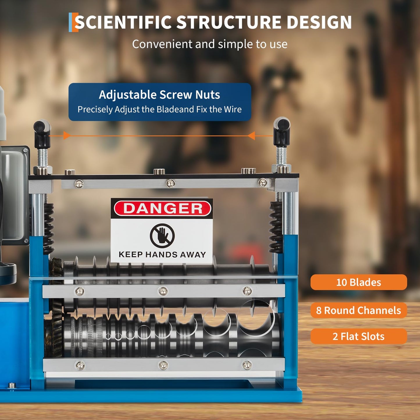 Wire Stripper Machine, 0.06" - 1.5" Automatic Wire Stripper，75 Feet/Minute, 370w 11 Channels 10 Blades with Manual Hand Cranked Industrial for Recycling Copper