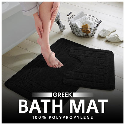 GC GAVENO CAVAILIA Greek Key Pattern Bath Mats 2 Piece Sets Non Slip, Soft Washable Rug Quick Dry Water Absorbent Bathroom Shower Mat & Pedestal Set, Black