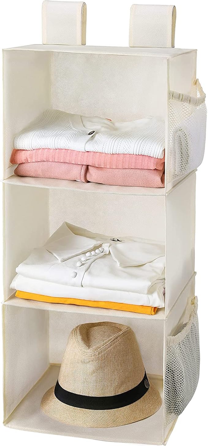 MAX Houser 3-Shelf Hanging Closet Organizers, Collapsible Closet Hanging Shelves
