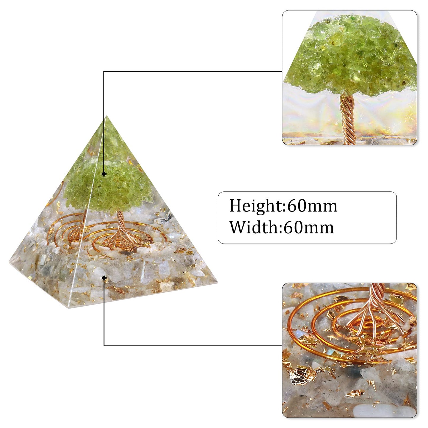 Rockcloud Tree of Life Orgone Pyramid Energy Generator Reiki Crystal Stone Home Office Handmade Ornament Decor for Chakra Balancing 2.36 inches, Labradorite