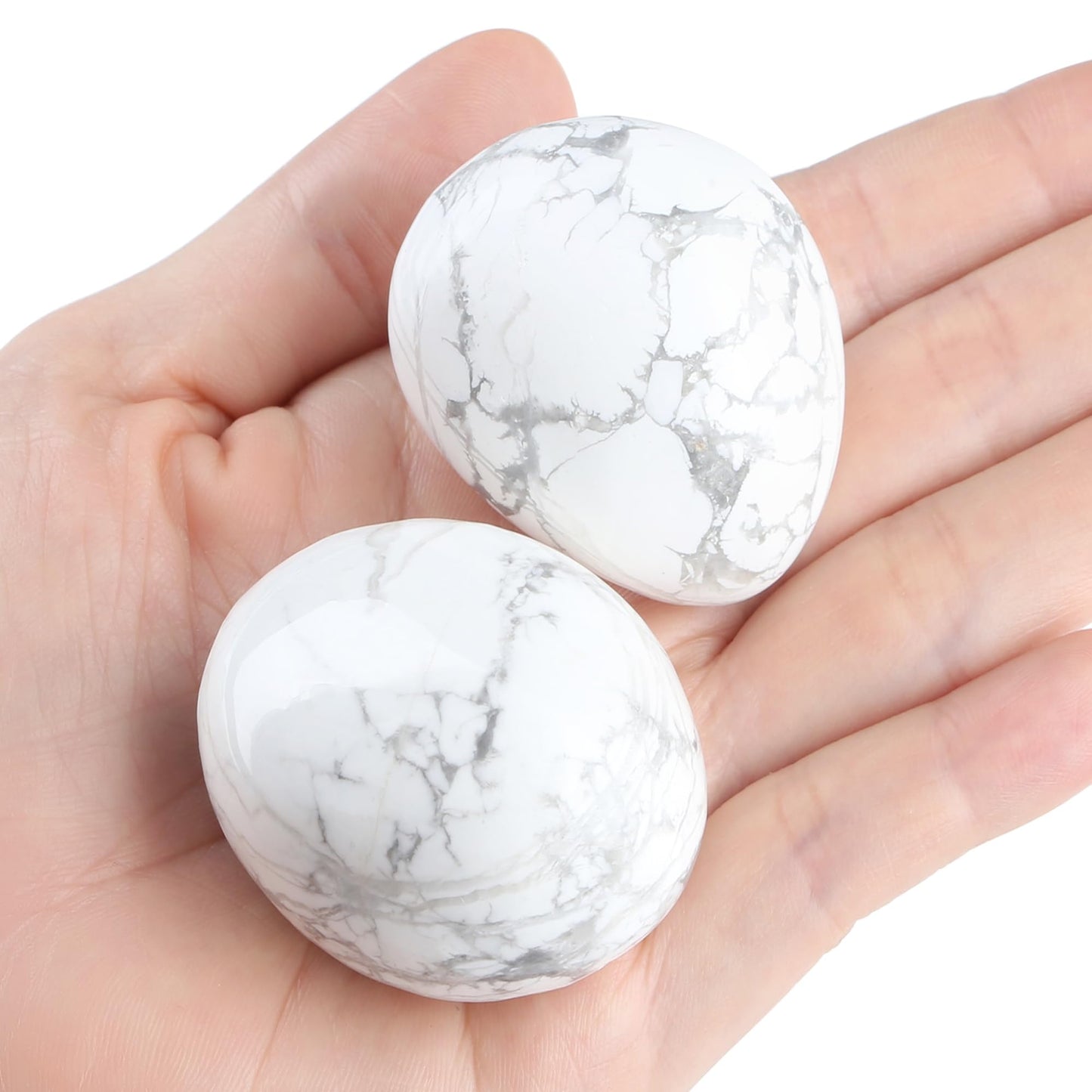 QINJIEJIE 2PCS 1.6-2.0" White Howlite Healing Crystals Tumbled Stones Polished Rocks Large Worry Stones Gemstones Rocks for Energy Witchcraft Meditation DIY Decoration Gifts for Women Men