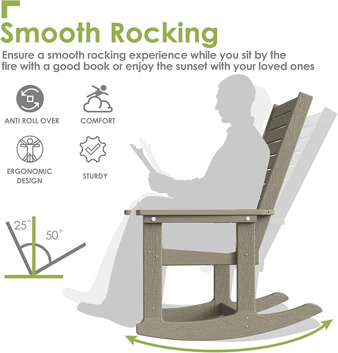 GREENVINES Outdoor Rocking Chairs | Set of 2 | Porch Rocker | HDPE Plastic | Wood Grain | Oversized Rockers | High Back | Big & Tall | Ladder Back | Desert Brown | for Patio Outside