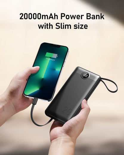 VEEKTOMX Portable Charger Built-in Cables,10000mAh Power Bank for iPhone,Fast Charge USB C Battery Pack Travel Essentials Powerbank Compatible with iPhone 17/16/15/14, Samsung S25/24, Android, etc