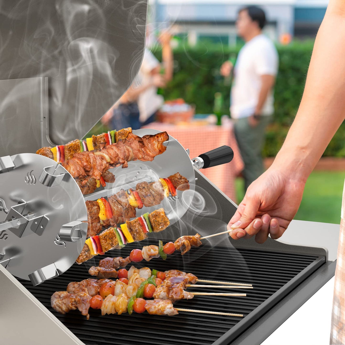 onlyfire BRK-6038 Stainless Steel Rotating Skewer System Fits for Any Rotisserie Grill Spit Rods