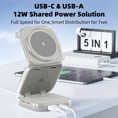 Charging Station, AC Island 5 in 1 Wireless Charging Station for iPhone 16 Pro/16/15/14/13/12, Mag-Safe Charger, Fast Wireless Charging Stand for Airpods, Apple Watch Series 10 - (Titanium Grey)