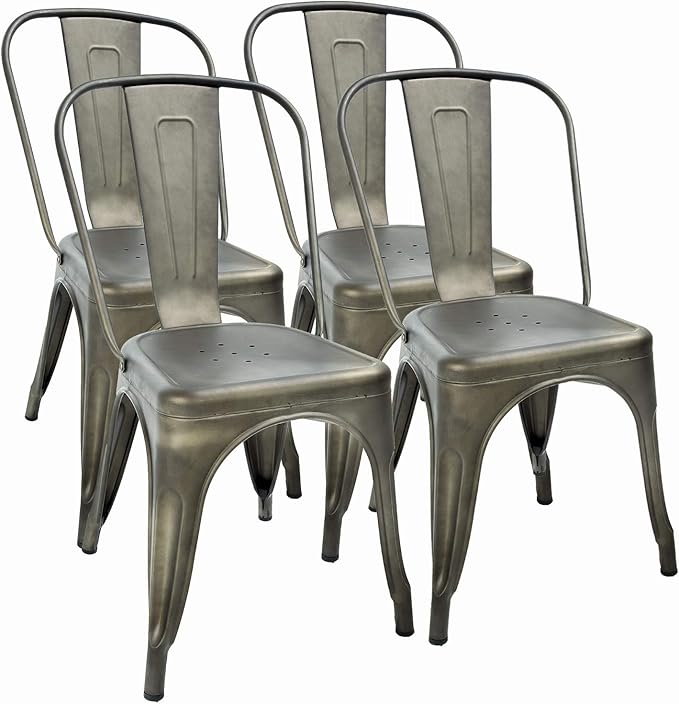 FDW | Set of 4 Metal Dining Chairs | Bronze | Stackable Tolix Side Chairs with Backrest | Scratch-Resistant | Non-Slip Feet | Indoor/Outdoor Use | 330 lbs Capacity | Ideal for Kitchen & Restaurant