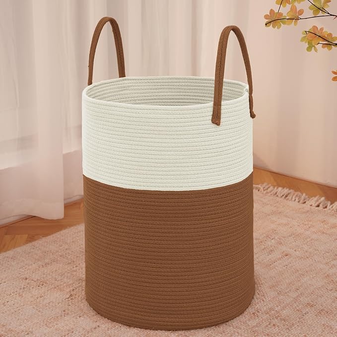 Large Woven Laundry Basket Hamper, 100L Cotton Rope Storage Bin