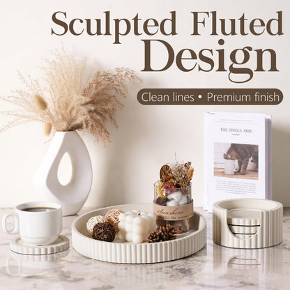 Decorative Coffee Table Ottoman Tray with Coasters | Modern Neutral Home Decor Accent | Console Table Decor | Kitchen Table Centrepiece | Luxury Apartment Decor | Decorative Centerpieces for Tables